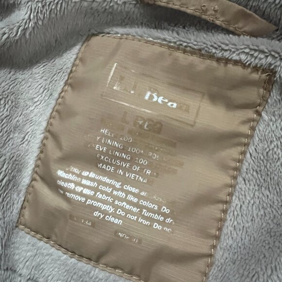 LL Bean Insulated Hooded Tan Jacket Size Large Regular - Picture 7 of 7